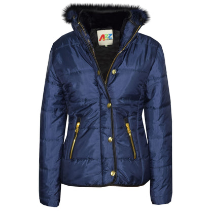 Kids  Girls Padded Puffer Quilted Coat Faux Fur Collar For  Girls Age 3-13 Years