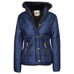 Kids  Girls Padded Puffer Quilted Coat Faux Fur Collar For  Girls Age 3-13 Years