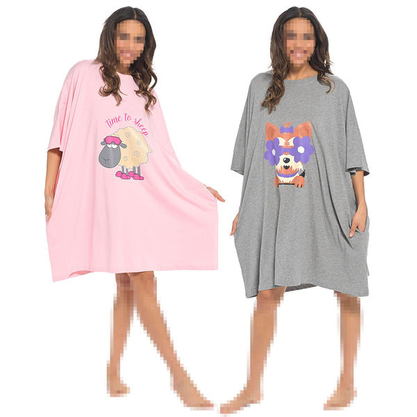 Ladies Oversized Nighties Short Sleeve Nigtshirt Women Casual Baggy Lounge Tee
