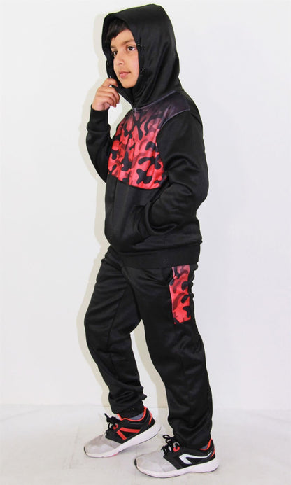 Kids Boys Girls Tracksuit Camouflage Panelled Hooded Top & Bottom Jogging Suits