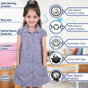 Girls Uniform School Dress Gingham Check Printed Dress With Matching Scrunchies - A2Z 4 Kids