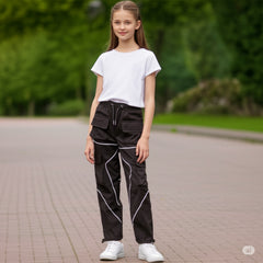 Kids Girls Cargo Trousers Elasticated Waist Straight Fit Joggers Activewear Pant