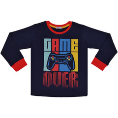 Kids Girls Boys Pyjamas Game Over Contrast Top Bottom 2 Piece PJS Sleepwear Set