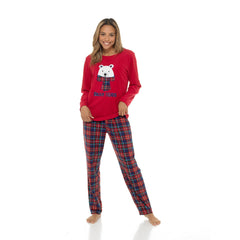 Ladies Fleece Pyjama Set Cosy Dog & Bear Warm Winter Loungewear Sizes 8-22
