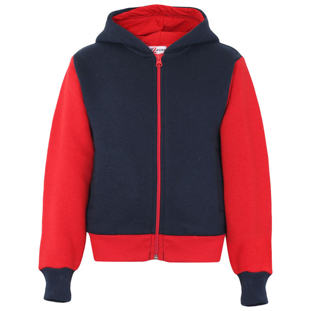 A2Z 4 Kids Girls Boys Plain Contrast Fleece Tracksuit Navy & Red Hooded Top And Bottom Joggers Sweatpants Sports Gymwear Jogging Suit Activewear Hoodie With Jogger Set Childrens Unisex Age 5-13 Years