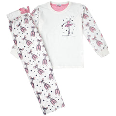 A2Z 4 Kids Girls Ballerina Print Children PJs 2 Piece Cotton Set Lounge Suit Nightwear Sleepwear Top Bottom Pyjamas Loungewear Dress Up Outfit Set Gifts for Children & Girls Age 2-13 Years
