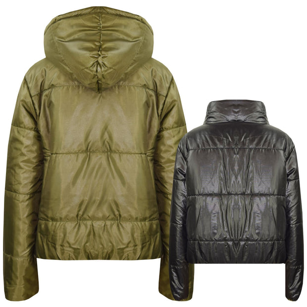 Girls Jackets Kids Reversible Cropped Hooded Padded Puffer Jacket Coat 5-13 Year