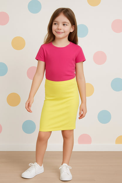Kids Girls Plain Pencil Skirt Trendy Summer Clothing Sets Age 5-13 Years