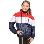 Kids Girls Boys Windbreaker Contrast Color Block Navy Hooded Jacket Rainmac Coat