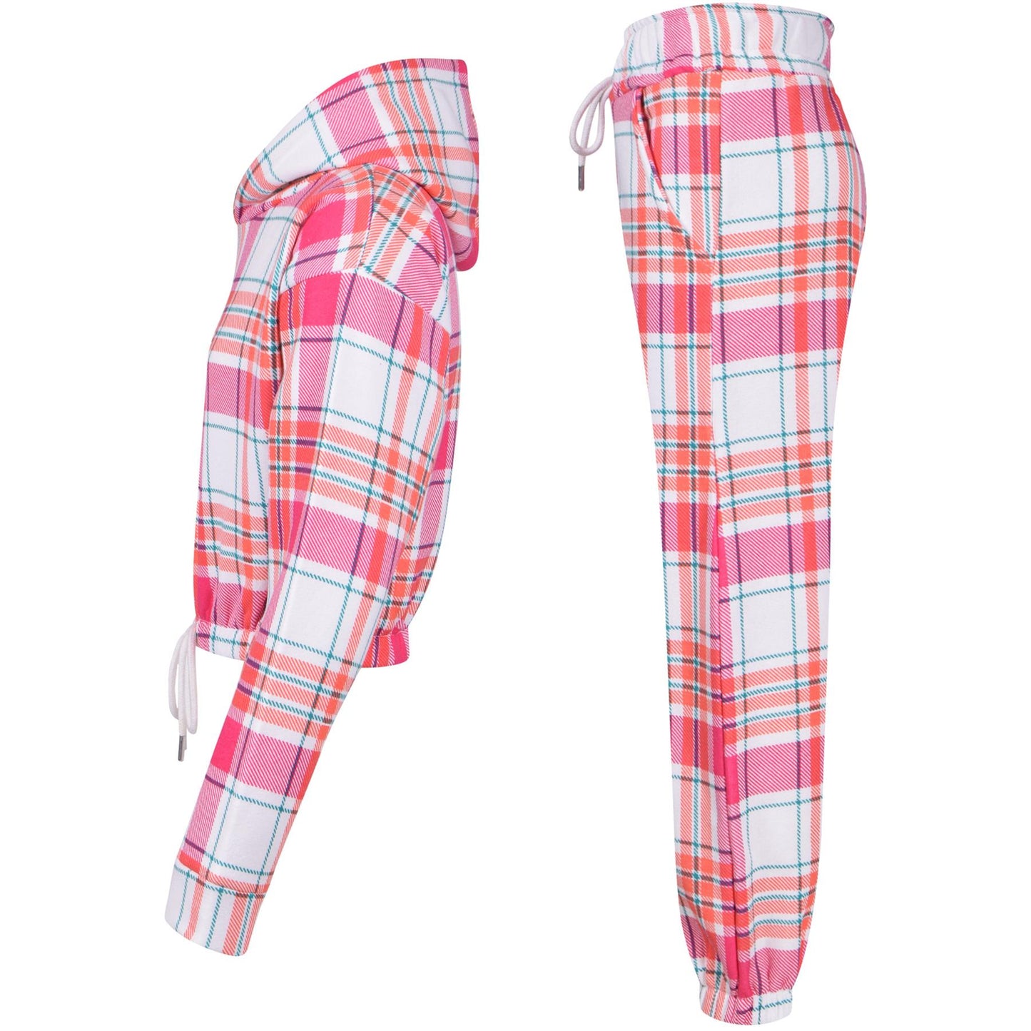 Kids Pink Check Tracksuit Gym Cropped Hoodie Sweatpants Cord Set Girls 5-13 Yr