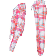 Kids Pink Check Tracksuit Gym Cropped Hoodie Sweatpants Cord Set Girls 5-13 Yr