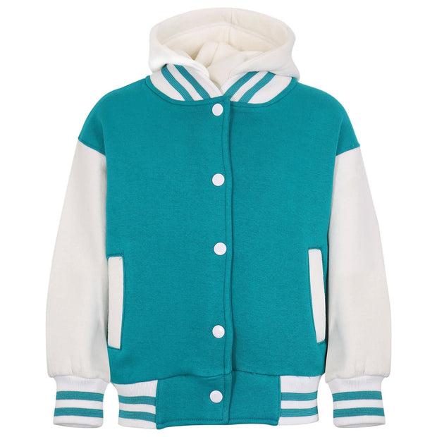 kids Girls Boys B.B Plain Hooded Jacket Varsity Classic Baseball Style Coat 2-13