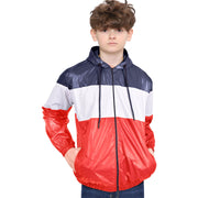 Kids Girls Boys Windbreaker Contrast Color Block Red Hooded Jacket Rainmac Coats