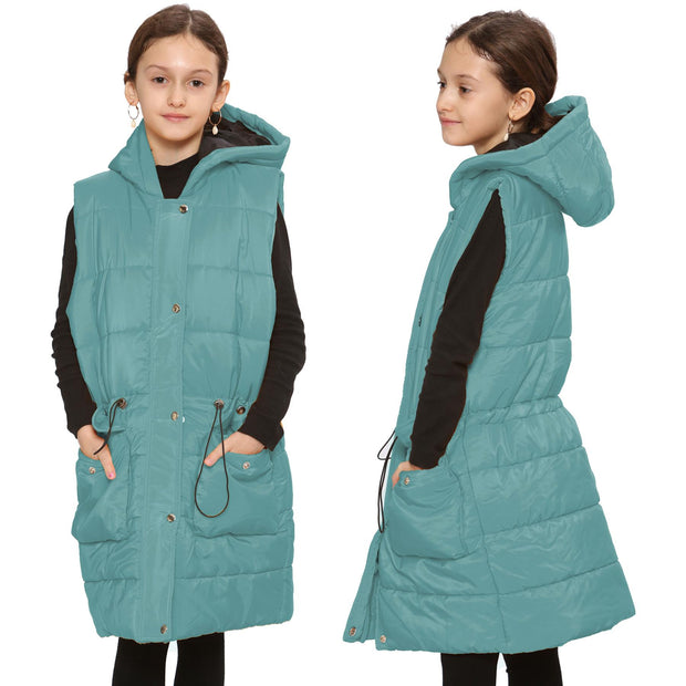 Kids Girls Fashion Oversized Gilet Long Line Jacket Long Sleeveless Coat 7-13 Yr