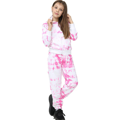 A2Z 4 Kids Girls Tracksuit Designer's Tie Dye Print Fleece Pink Hooded Zip Up Hoodie & Bottom Jogging Suit Joggers Age 5 6 7 8 9 10 11 12 13 Years