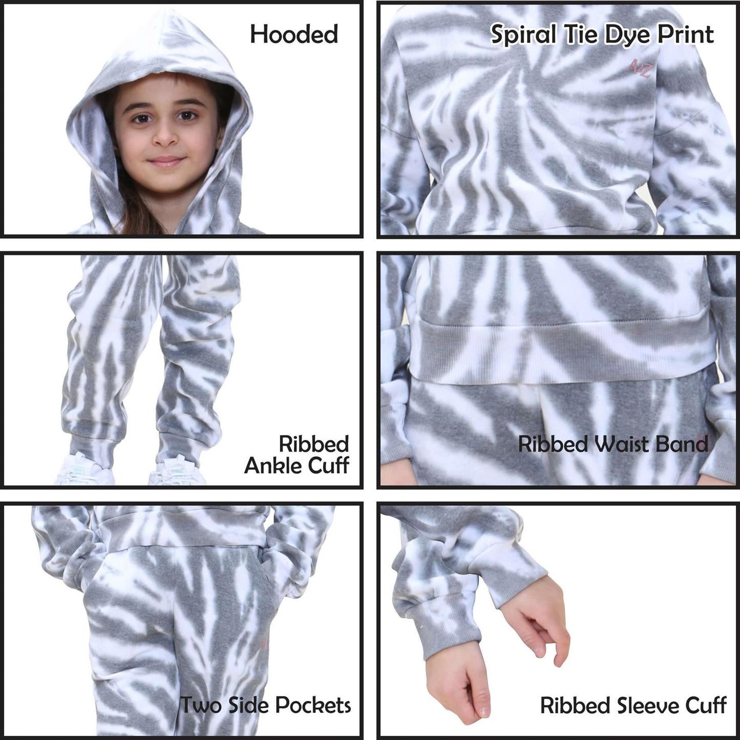 Kids Tie Dye Tracksuit Gym Cropped Hoodie Sweatpants Cord Set Girls Age 5-13