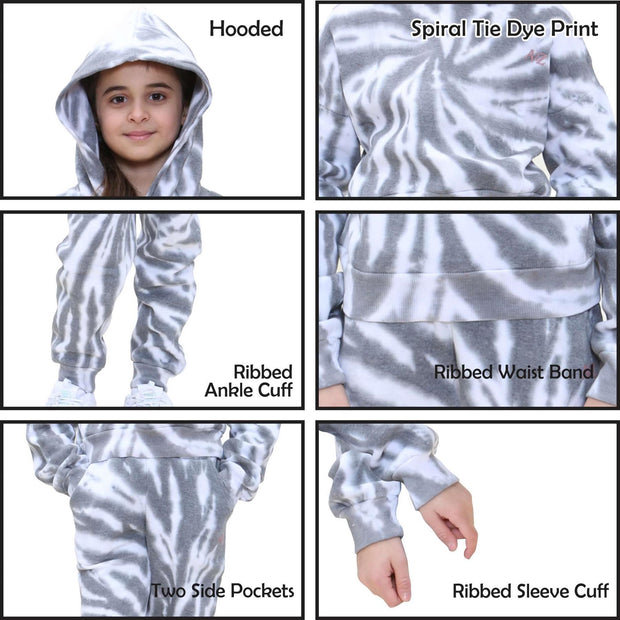 Kids Tie Dye Tracksuit Gym Cropped Hoodie Sweatpants Cord Set Girls Age 5-13