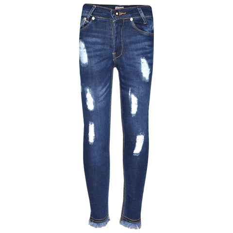 Girls Skinny Jeans Kids Stretchy Denim Ripped Rough Pants Trousers Jeggings 5-13