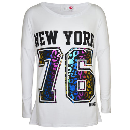 Kids Girls T Shirt New York 76 Multi Color Foil Print Trendy Fashion Top T Shirt