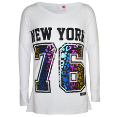 Kids Girls T Shirt New York 76 Multi Color Foil Print Trendy Fashion Top T Shirt