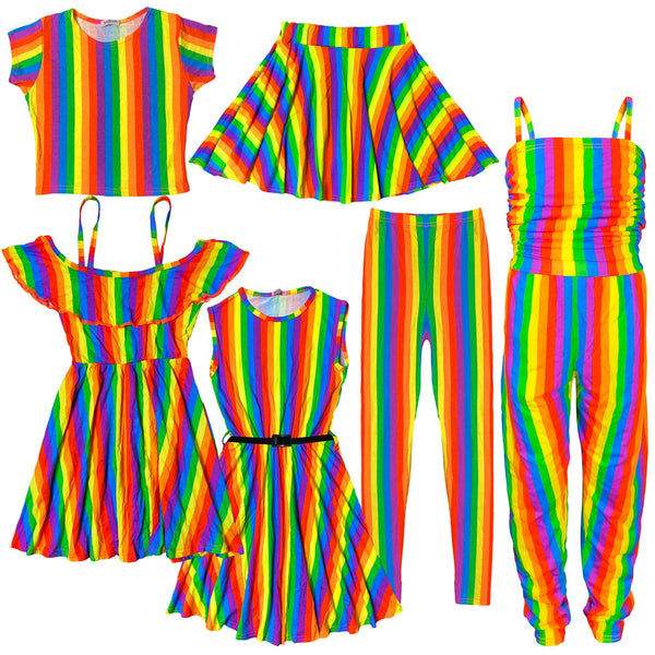 Girls Rainbow Clothing Crop Tops Skirts Dresses Jumpsuits Leggings Party Wear