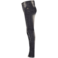 Kids Girls Stretchy Jeans Designer Ripped Drape Panel Denim Pant Trouser 5-13 Yr