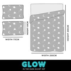 Double Duvet Cover Set Glow In The Dark Planets Super Soft Warm Two Pillow Case