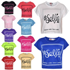 Girls Top Kids #Selfie Print Stylish Fahsion Trendy T Shirt Crop Top 7-13 Years