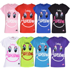 Girls Top Kids Designer's Looking Awesome Print Fashion T Shirt Top 5-13 Years