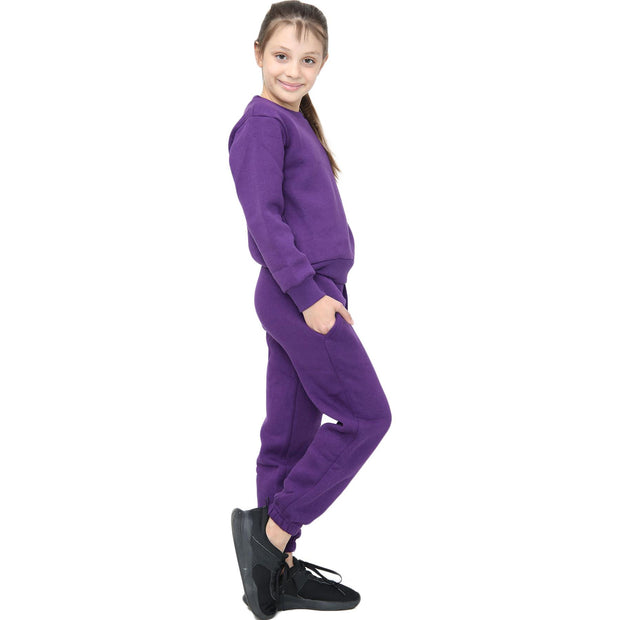 Kids Plain Tracksuit Sweatshirt Set Jumper and Bottoms PE School Girls Boys 2-13