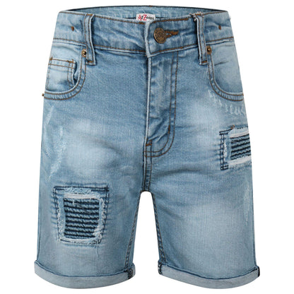 Kids Boys Ripped Light Blue Denim Shorts Comfort Stretch Jeans Trouser Pants