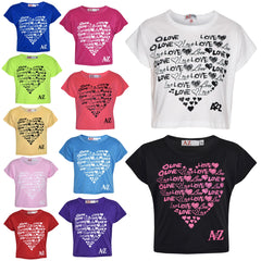Girls Top Kids Love Print Stylish Fahsion Trendy T Shirt Crop Top Age 5-13 Years