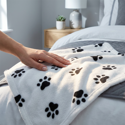 A2Z Cosy Fleece Pet Blanket 70 x 70 cm Soft Paw Print Polyester Mat
