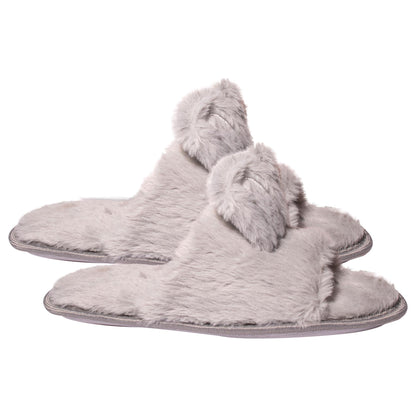 Women Bunny Ear Slippers Fluffy Faux Fur Open Toe Warm Fuzzy Memory Foam Sliders
