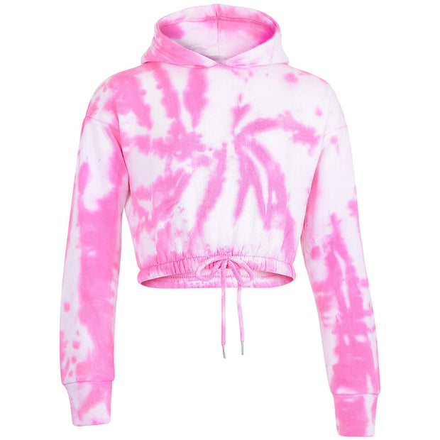 Kids Tie Dye Tracksuit Gym Cropped Hoodie Sweatpants Cord Set Girls Age 5-13