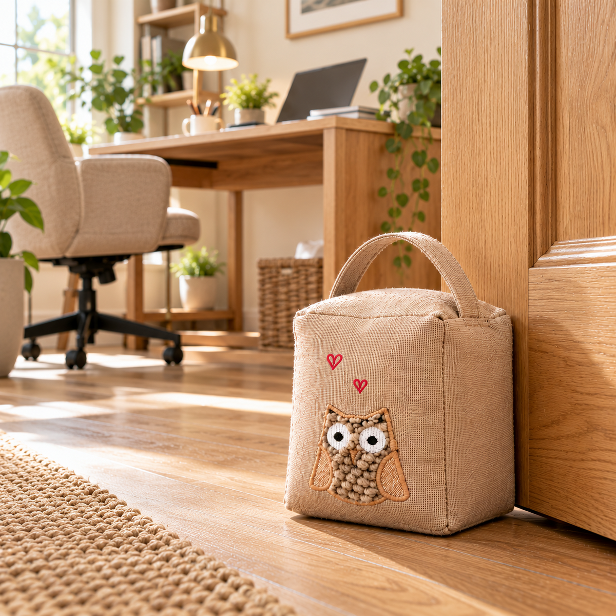 A2Z Owl Beige Applique Square Door Stop 1kg Weighted Home Decorative Ornament