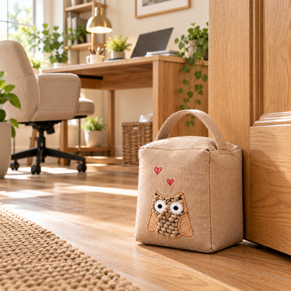 A2Z Owl Beige Applique Square Door Stop 1kg Weighted Home Decorative Ornament