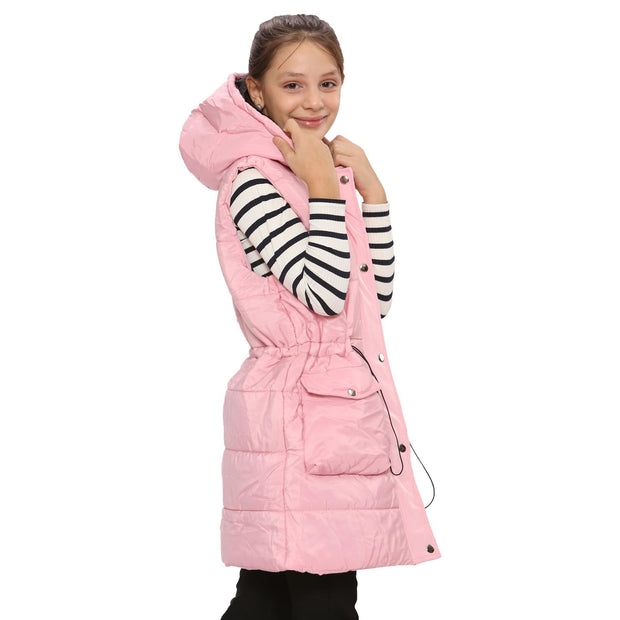 Kids Girls Fashion Oversized Gilet Long Line Jacket Long Sleeveless Coat 7-13 Yr