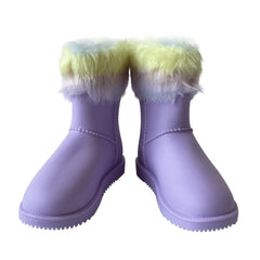 A2Z 4 Kids Girls Warm Rain Boots Lilac Rainbow Faux Fur Lined Waterproof Wellies