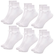 Kids Girls Frilly Lace Socks Pack of 6 Cotton School Party Lace Trim Ankle Socks