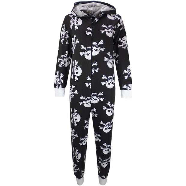 Kids Unisex Onesie Girls Boys Skull & Cross Bone Print Onesies All In One Jumpsuit PJ's New Age 5-13 Years - A2Z 4 Kids