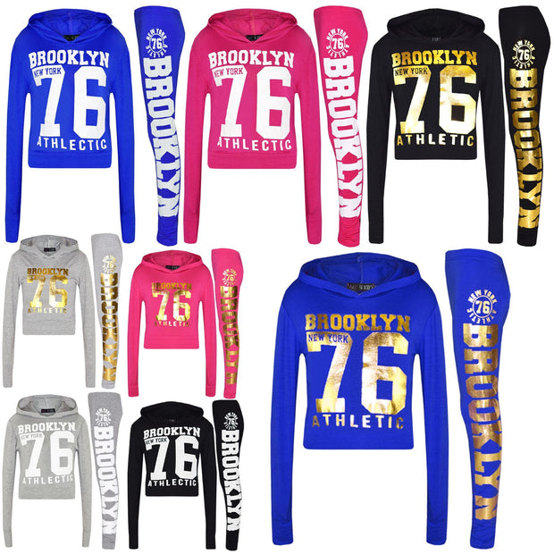 Girls Tops Kids Brooklyn 76 Hooded Crop Top & Legging Lounge Wear Set 7-13 Years