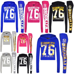 Girls Tops Kids Brooklyn 76 Hooded Crop Top & Legging Lounge Wear Set 7-13 Years