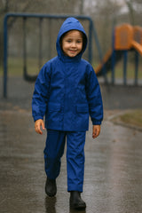 Kids Boys Girls Waterproof Hooded Rain Suit Jacket & Pants Set with Bag 3-14 Yrs