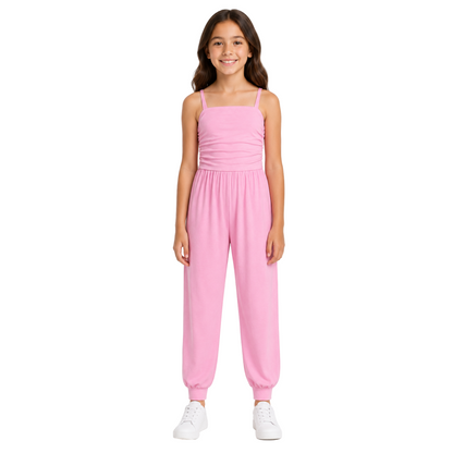 Girls Jumpsuit Kids Plain Color Trendy Playsuit All In One Jumpsuits 5-13 Years