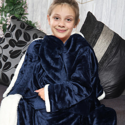 Girls Boys Unisex Wearable Fleece Snuggle Double Layer TV Blanket With Sleeves