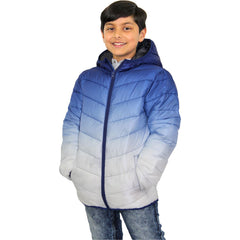 Kids Boys Hooded Jackets 3D Two Tone Fade Gradient Padded Warm Thick School Coat