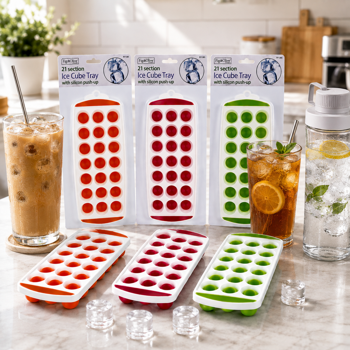 A2Z 21 Cube Ice Tray Silicone Push Up Easy Release Freezer Ice Mould PP TPR