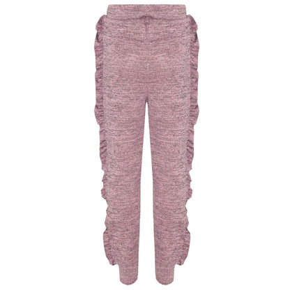 Kids Jogging Suit Girls Plain Frill Sleeve Lounge Suit Tracksuit Top Bottom 2-13