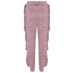 Kids Jogging Suit Girls Plain Frill Sleeve Lounge Suit Tracksuit Top Bottom 2-13